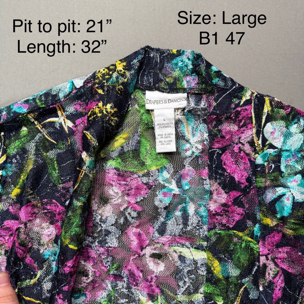 Drapers‎ & Damons Floral Open Front Cardigan - Women's Size Large - Picture 2 of 3